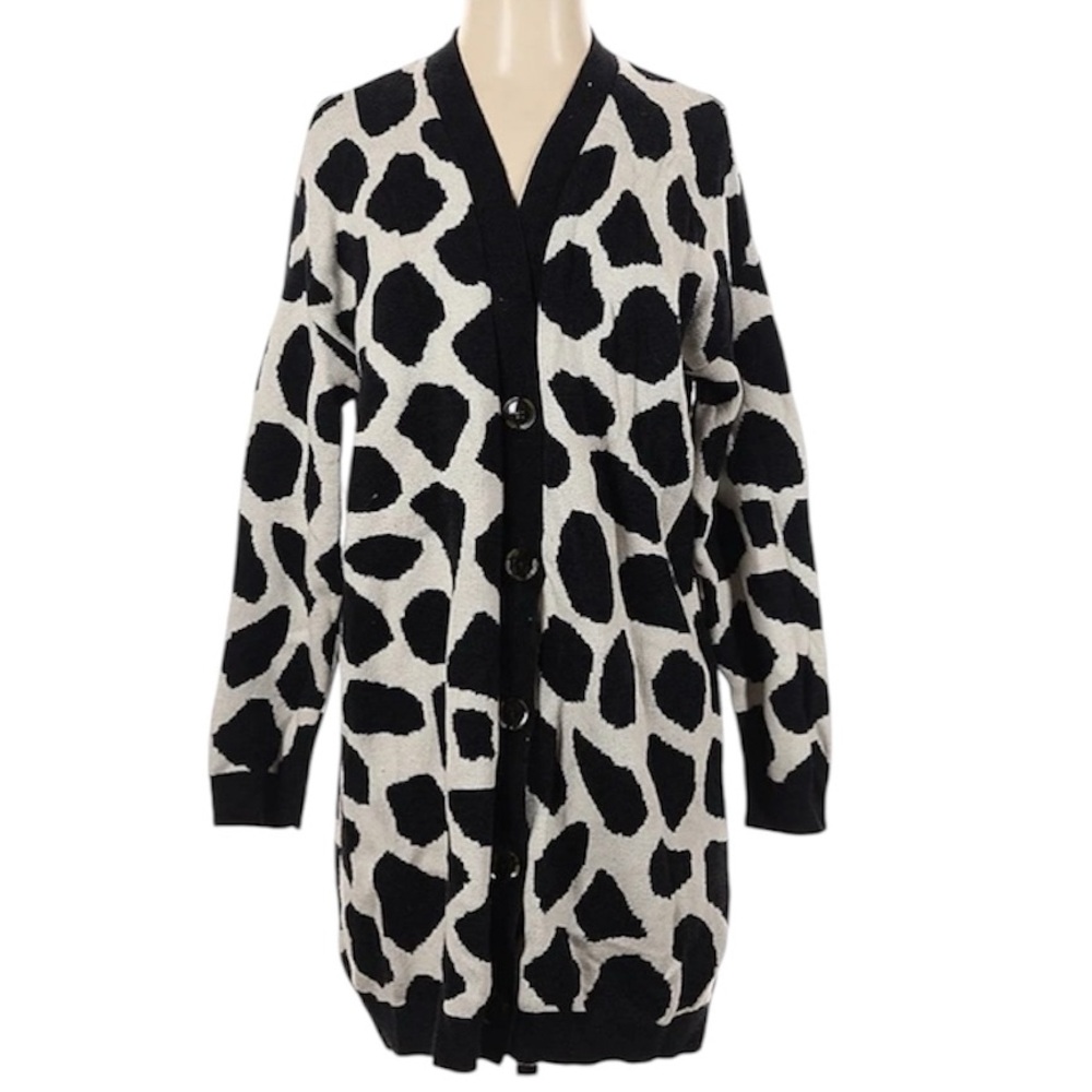 Ann Taylor Boyfriend Black/Light Tan Giraffe Print Knit Long Cardigan S NWOT - Picture 3 of 13